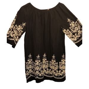 Studio West Apparel Black, White Embroidery Boho-Style Women's Dress/Top